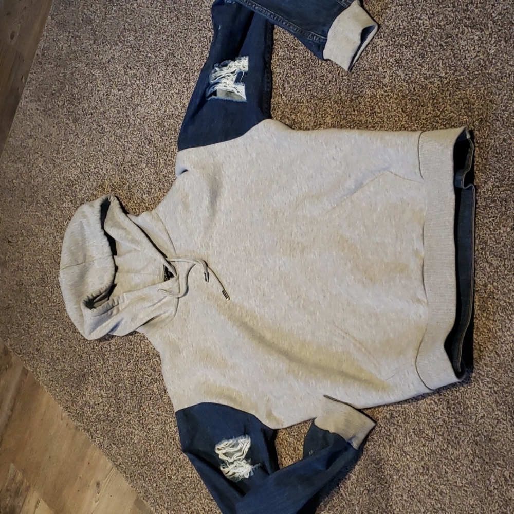 Cotton and denim hoodie